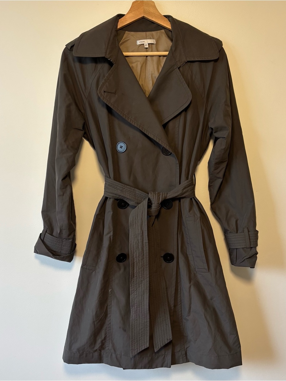 Vince Double-Breasted Trench Coat in Dark Brown